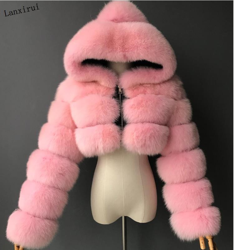 Short Hooded Faux Fur Coat