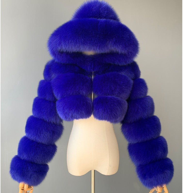 Short Hooded Faux Fur Coat