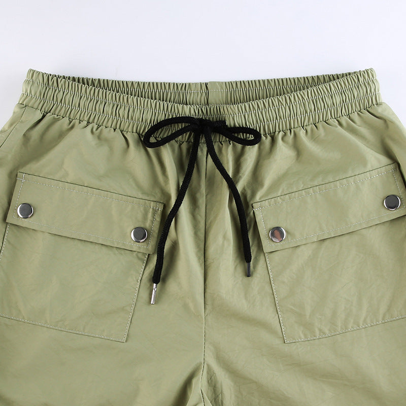 Street Wind High Waist Straight Tube Rope Pants