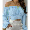 Lantern Sleeve V-neck Crop