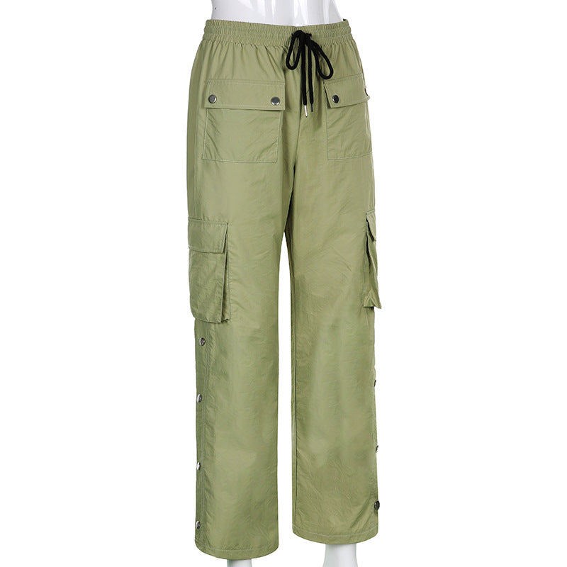 Street Wind High Waist Straight Tube Rope Pants