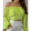 Lantern Sleeve V-neck Crop