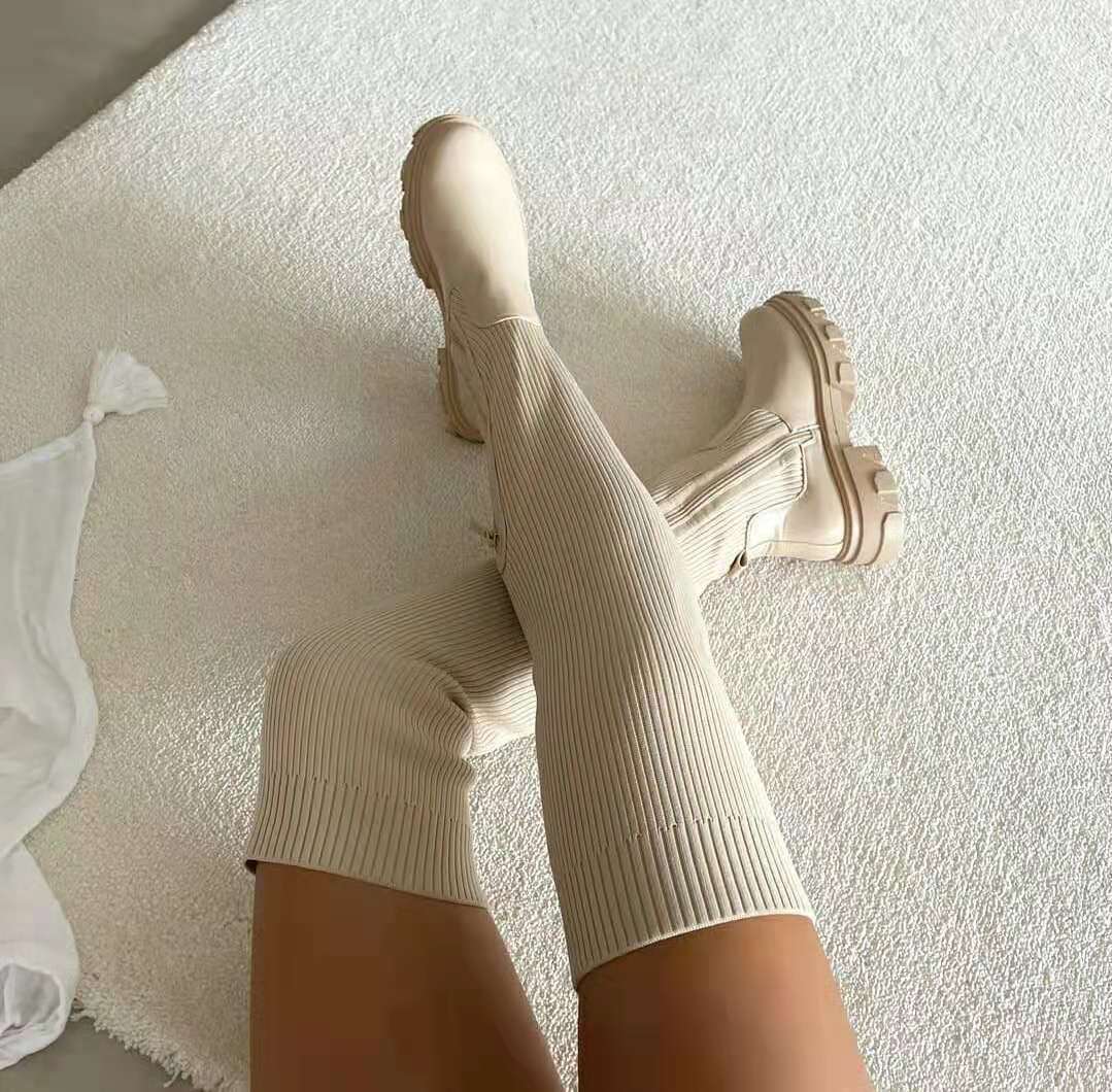 Thick Bottom Round Head Knitted Boots