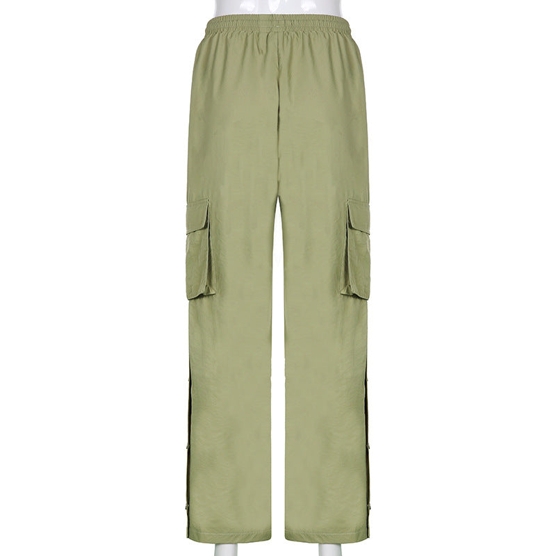 Street Wind High Waist Straight Tube Rope Pants