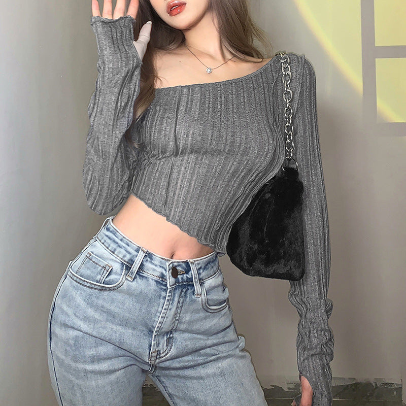 Solid Slant Neck Slim Top