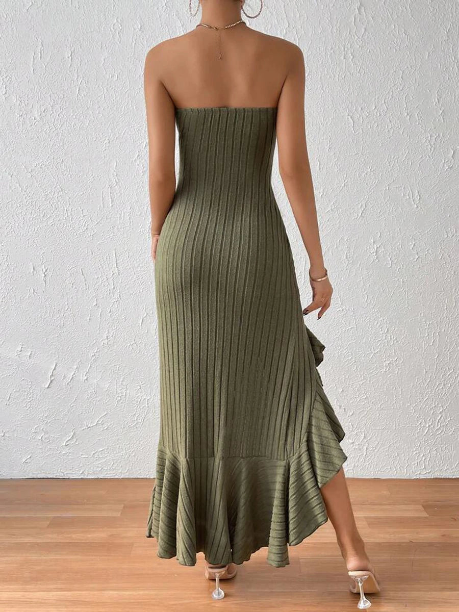 Ruched Ruffles Maxi Dress