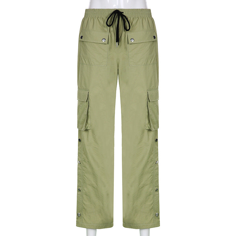 Street Wind High Waist Straight Tube Rope Pants