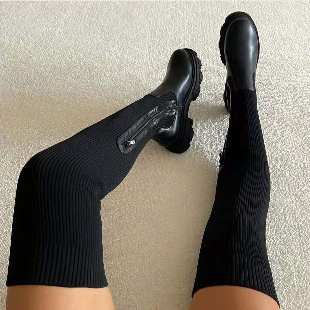 Thick Bottom Round Head Knitted Boots