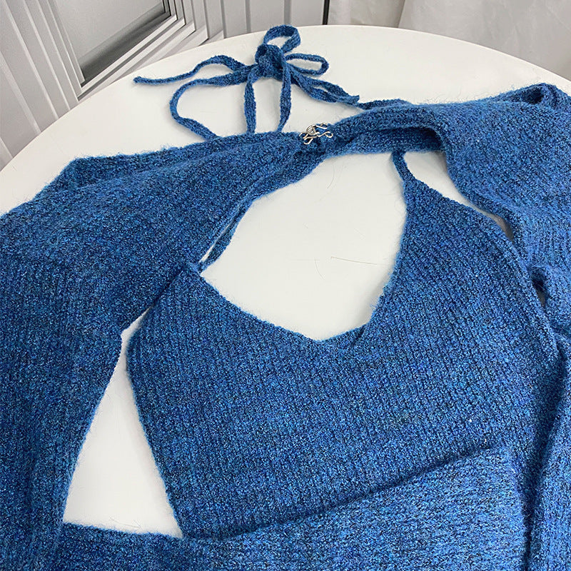 Vintage Off The Shoulder Slim Knitted Long Sleeve Sweater