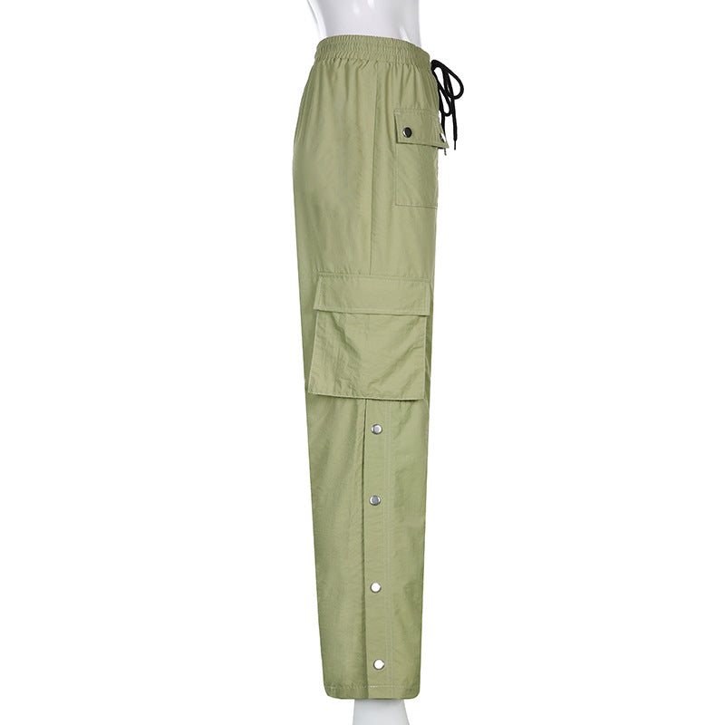 Street Wind High Waist Straight Tube Rope Pants