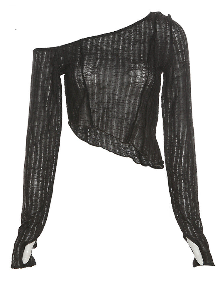 Solid Slant Neck Slim Top